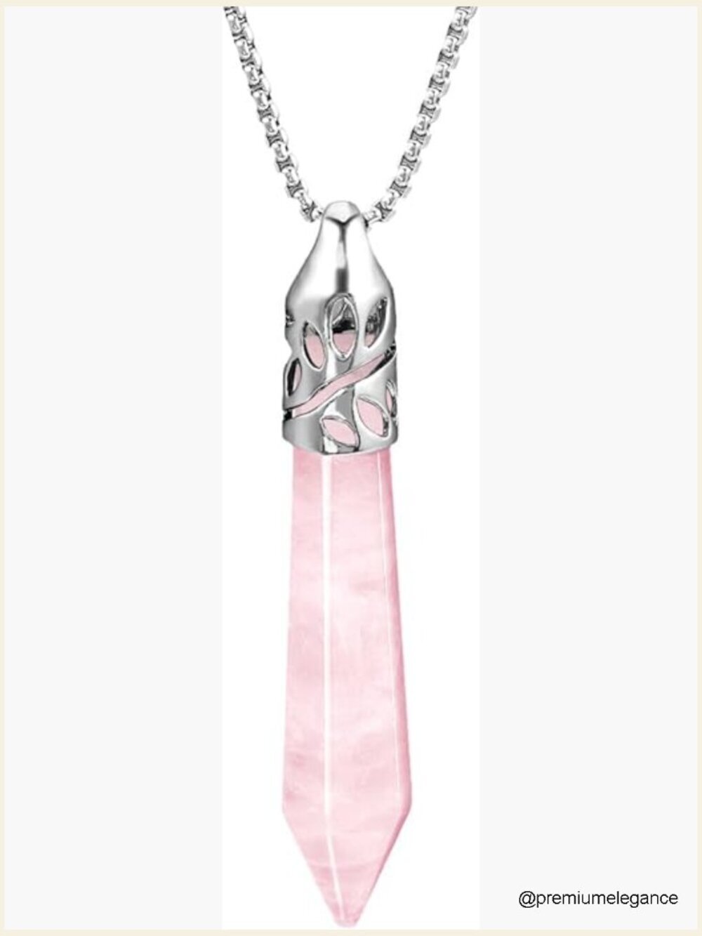 Healing Crystal Necklace - Natural Rose Quartz Pendant with Stainless Steel